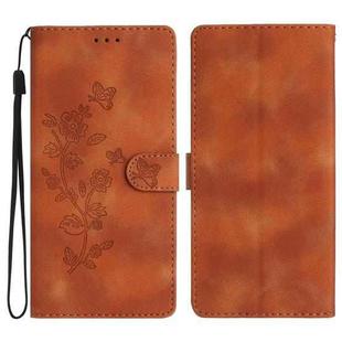For iPhone 17 Pro Max Flower Butterfly Embossing Pattern Leather Phone Case(Brown)