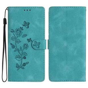 For iPhone 17 Pro Max Flower Butterfly Embossing Pattern Leather Phone Case(Sky Blue)