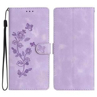 For iPhone 17 Pro Max Flower Butterfly Embossing Pattern Leather Phone Case(Purple)