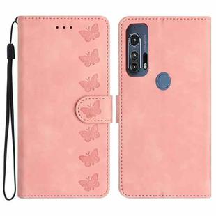 For Motorola Edge+ 2020 Seven Butterflies Embossed Leather Phone Case(Pink)