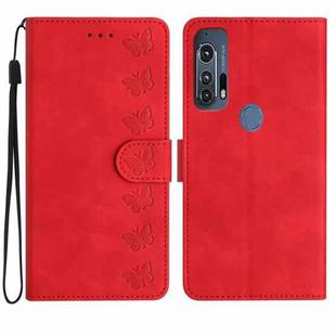 For Motorola Edge+ 2020 Seven Butterflies Embossed Leather Phone Case(Red)