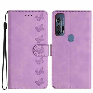 For Motorola Edge+ 2020 Seven Butterflies Embossed Leather Phone Case(Purple)