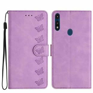 For Motorola Moto E 2020 Seven Butterflies Embossed Leather Phone Case(Purple)