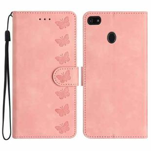 For Motorola Moto E6 Play Seven Butterflies Embossed Leather Phone Case(Pink)