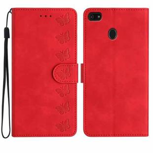 For Motorola Moto E6 Play Seven Butterflies Embossed Leather Phone Case(Red)