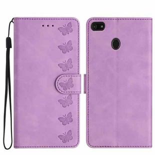 For Motorola Moto E6 Play Seven Butterflies Embossed Leather Phone Case(Purple)