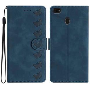 For Motorola Moto E6 Play Seven Butterflies Embossed Leather Phone Case(Blue)