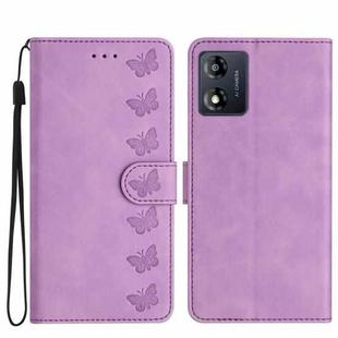 For Motorola Moto E13 Seven Butterflies Embossed Leather Phone Case(Purple)