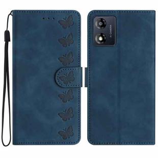 For Motorola Moto E13 Seven Butterflies Embossed Leather Phone Case(Blue)