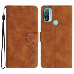 For Motorola Moto E20 Seven Butterflies Embossed Leather Phone Case(Brown)