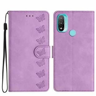 For Motorola Moto E20 Seven Butterflies Embossed Leather Phone Case(Purple)