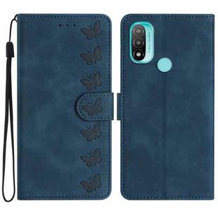 For Motorola Moto E20 Seven Butterflies Embossed Leather Phone Case(Blue)