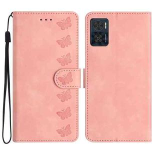 For Motorola Moto E22 Seven Butterflies Embossed Leather Phone Case(Pink)