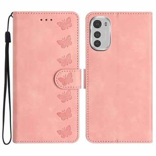 For Motorola Moto E32 Seven Butterflies Embossed Leather Phone Case(Pink)