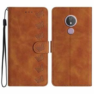 For Motorola Moto G7 Power Seven Butterflies Embossed Leather Phone Case(Brown)