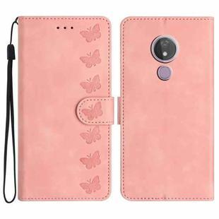 For Motorola Moto G7 Power Seven Butterflies Embossed Leather Phone Case(Pink)