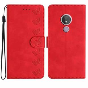 For Motorola Moto G7 Power Seven Butterflies Embossed Leather Phone Case(Red)