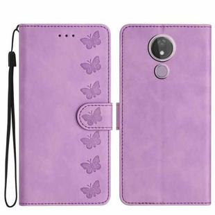 For Motorola Moto G7 Power Seven Butterflies Embossed Leather Phone Case(Purple)