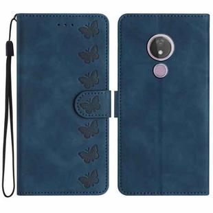 For Motorola Moto G7 Power Seven Butterflies Embossed Leather Phone Case(Blue)