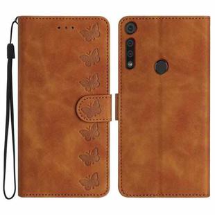 For Motorola Moto G8 Play Seven Butterflies Embossed Leather Phone Case(Brown)