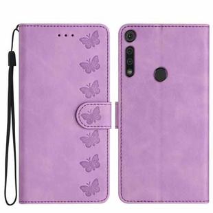 For Motorola Moto G8 Play Seven Butterflies Embossed Leather Phone Case(Purple)