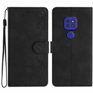 For Motorola Moto G9 Seven Butterflies Embossed Leather Phone Case(Black)