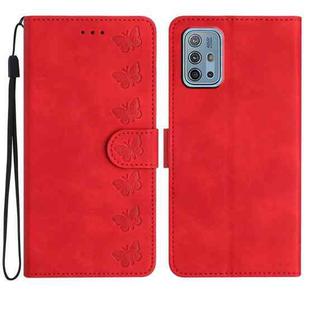 For Motorola Moto G10 Seven Butterflies Embossed Leather Phone Case(Red)