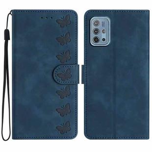 For Motorola Moto G10 Seven Butterflies Embossed Leather Phone Case(Blue)