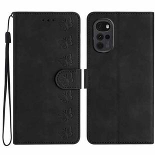 For Motorola Moto G22 Seven Butterflies Embossed Leather Phone Case(Black)