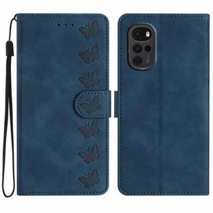 For Motorola Moto G22 Seven Butterflies Embossed Leather Phone Case(Blue)