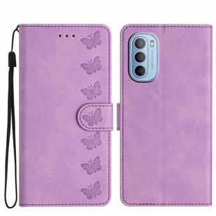 For Motorola Moto G31 Seven Butterflies Embossed Leather Phone Case(Purple)