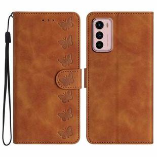 For Motorola Moto G42 Seven Butterflies Embossed Leather Phone Case(Brown)