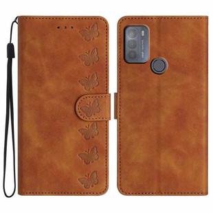 For Motorola Moto G50 Seven Butterflies Embossed Leather Phone Case(Brown)