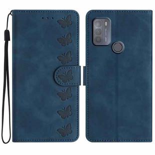 For Motorola Moto G50 Seven Butterflies Embossed Leather Phone Case(Blue)