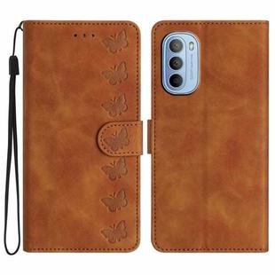 For Motorola Moto G52 Seven Butterflies Embossed Leather Phone Case(Brown)