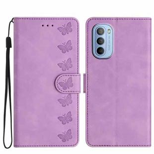 For Motorola Moto G52 Seven Butterflies Embossed Leather Phone Case(Purple)