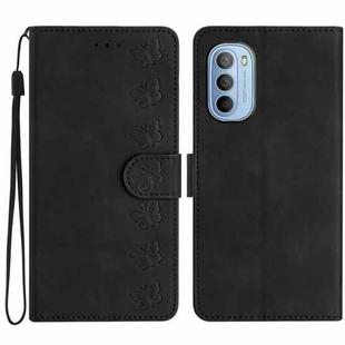 For Motorola Moto G52 Seven Butterflies Embossed Leather Phone Case(Black)