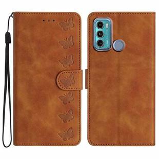 For Motorola Moto G60 Seven Butterflies Embossed Leather Phone Case(Brown)