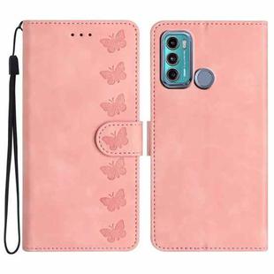 For Motorola Moto G60 Seven Butterflies Embossed Leather Phone Case(Pink)