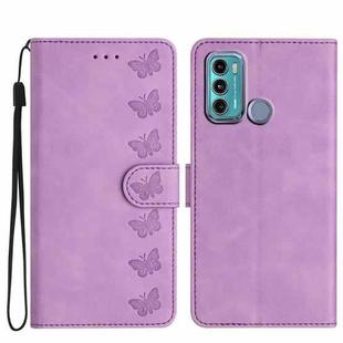 For Motorola Moto G60 Seven Butterflies Embossed Leather Phone Case(Purple)