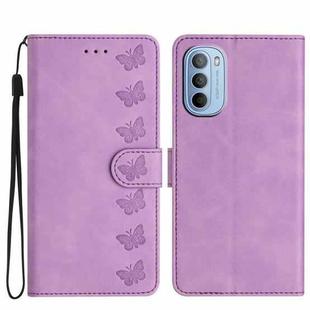 For Motorola Moto G62 Seven Butterflies Embossed Leather Phone Case(Purple)