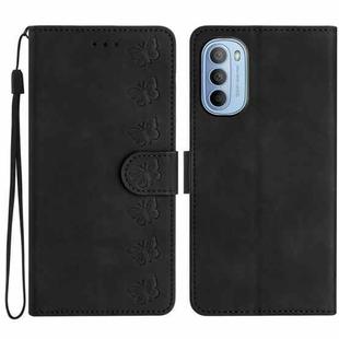 For Motorola Moto G62 Seven Butterflies Embossed Leather Phone Case(Black)