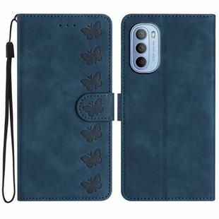 For Motorola Moto G62 Seven Butterflies Embossed Leather Phone Case(Blue)