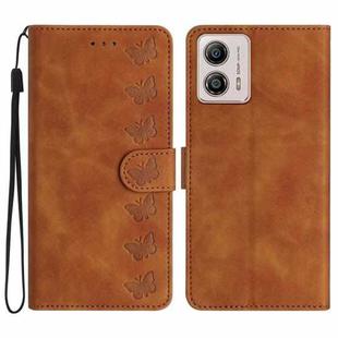 For Motorola Moto G73 Seven Butterflies Embossed Leather Phone Case(Brown)