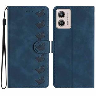 For Motorola Moto G73 Seven Butterflies Embossed Leather Phone Case(Blue)