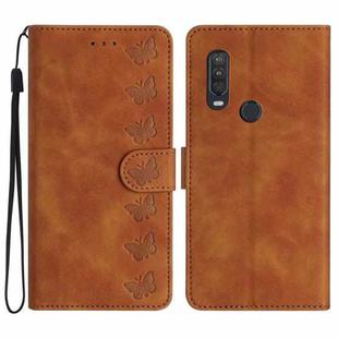For Motorola One Action Seven Butterflies Embossed Leather Phone Case(Brown)