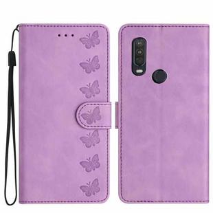 For Motorola One Action Seven Butterflies Embossed Leather Phone Case(Purple)