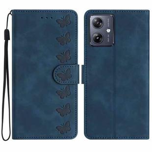 For Motorola Moto G14 4G Seven Butterflies Embossed Leather Phone Case(Blue)