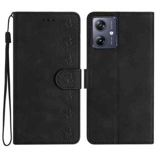 For Motorola Moto G54 5G Seven Butterflies Embossed Leather Phone Case(Black)