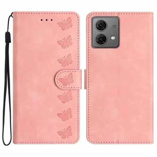 For Motorola Moto G84 5G Seven Butterflies Embossed Leather Phone Case(Pink)